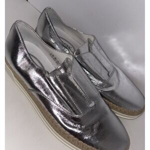 Tod's Francesina Espadrille Slip-on Shoes‎ Raffia Metallic Silver Leather 7.5